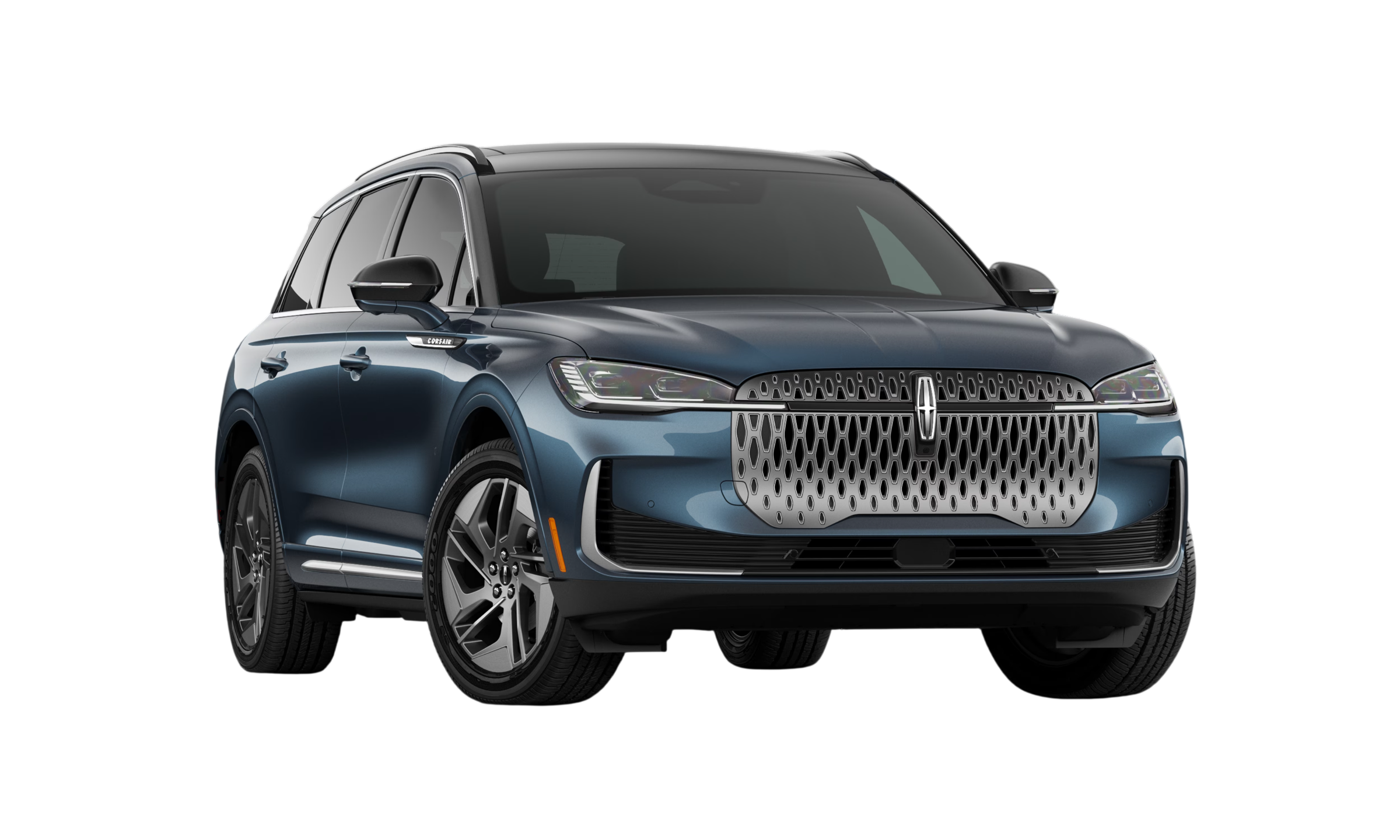 White luxury SUV with sleek design and distinctive grille, viewed from the front angle.